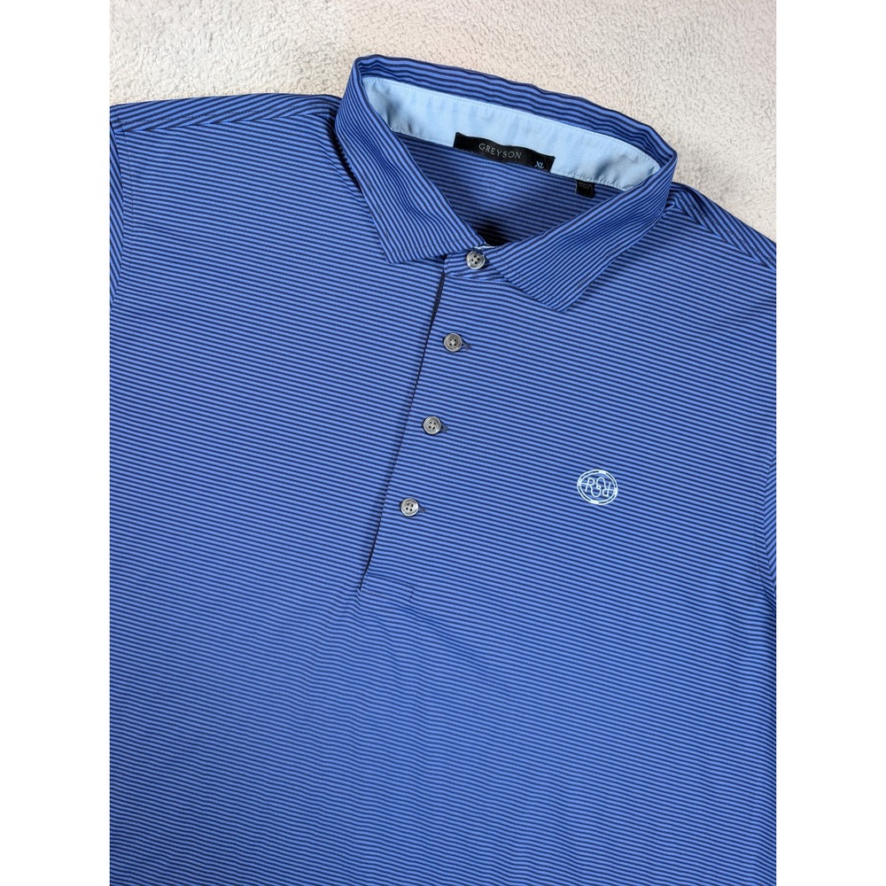 Greyson Mens XL Blue Striped Red Sky Golf Polo Shirt Short Sleeve